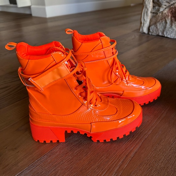 SHEIN Bright Orange Lug Sole Platform Combat Boots | Size 8 | NWOT - Picture 5 of 14